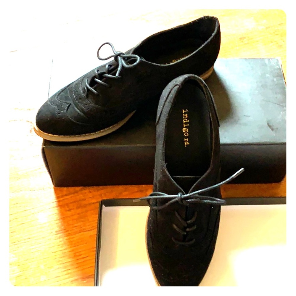 Black Faux Suede Oxford Flats 7.5